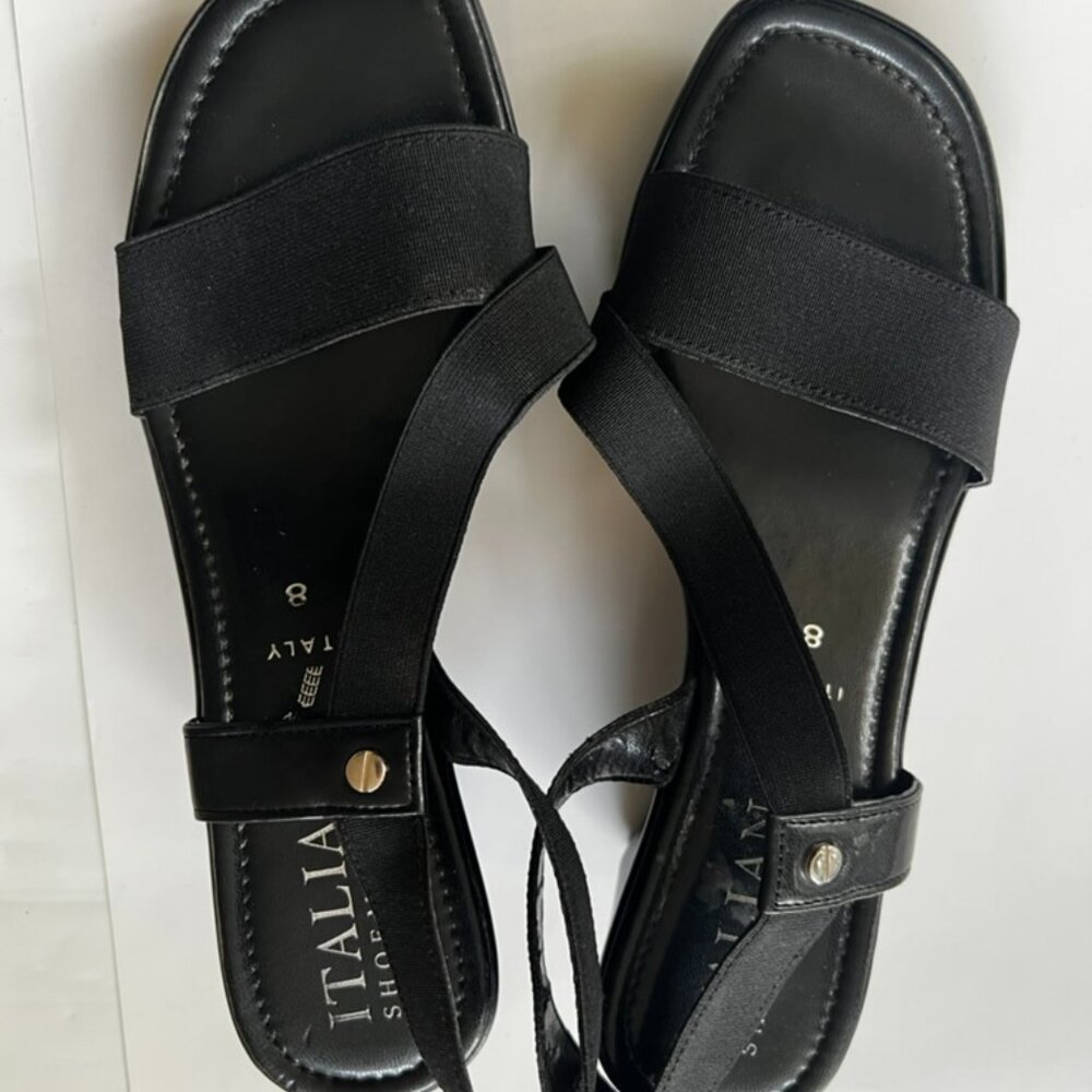 Italian Shoemakers Sandals Black cloth/leather Slingback Slide Wedge size 8